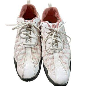 Footjoy FJ Womens Golf Shoe size 9.5 Pink White Quilted Lace-Up Rubber Soles